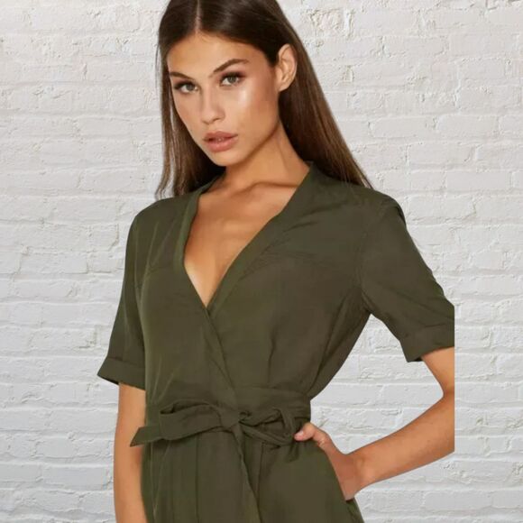 French Connection Olive Tencel Jumpsuit 8 Wrap Tie Military Casual - Picture 7 of 16